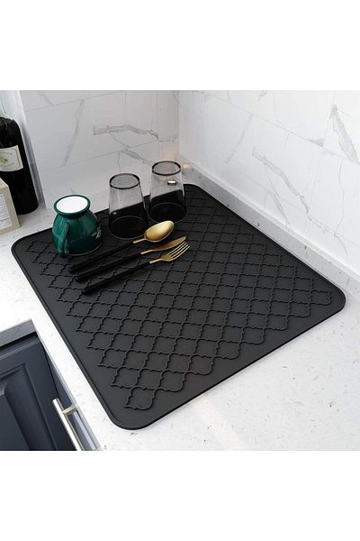 Generic KASTWAVE Silicone Drying Mat for Kitchen Countertops, 12 X 16 In, Kitchen Drying Mat (Black)