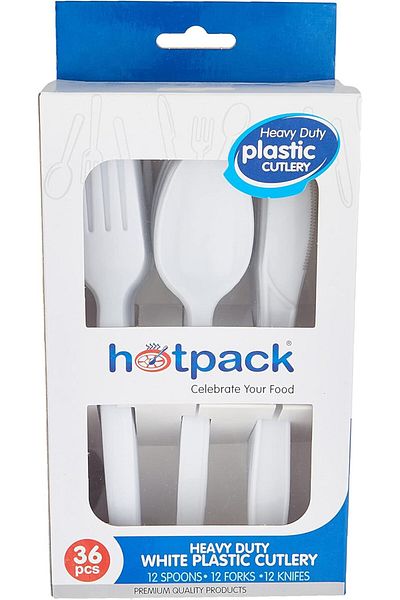 Generic Hotpack White Heavy Duty Cutlery 12 Spoon + 12 Fork + 12 Knife