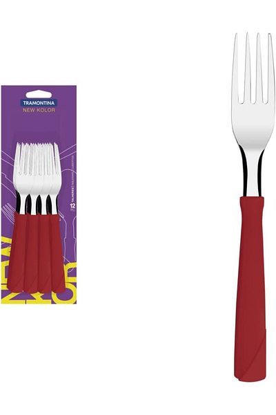 Generic Tramontina New Kolor 12 Pieces Stainless Steel Table Forks Set with Red Polypropylene Handles