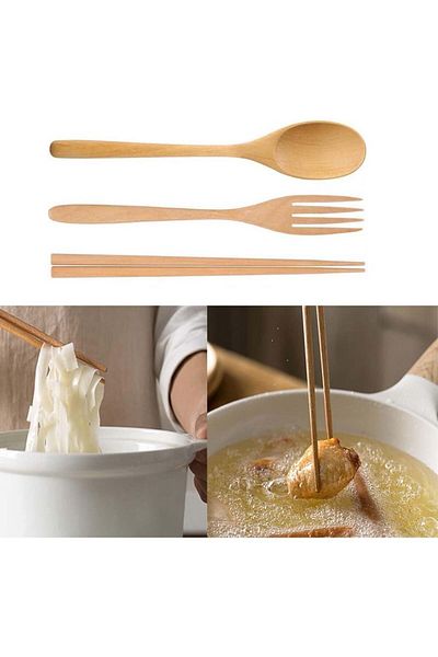 Generic SOWUGI Natural Wooden Spoon Chopsticks Fork Sets Dinnerware Combinations Chopsticks and Spoons Fork