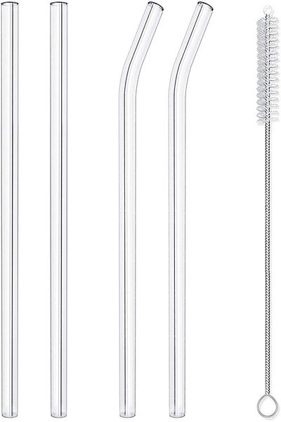 Generic Hiware Reusable Glass Straws Set, 5-piece Drinking Straws with Cleaning Brush, 10" x 10 mm, Dishwas