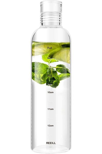Generic Glass Water Bottle with Time Measurement Listed Printed Water Bottle, Sports Water Bottle for Gym,