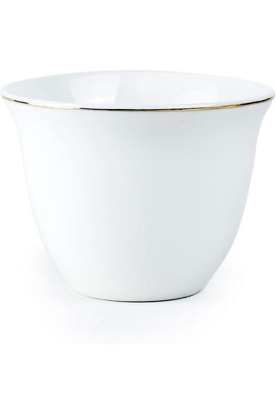 Generic Cuisine Art Shallow Elegant 6-Piece 180cc Porcelain Ceramic Cawa Set - White Cups with Gold Rim