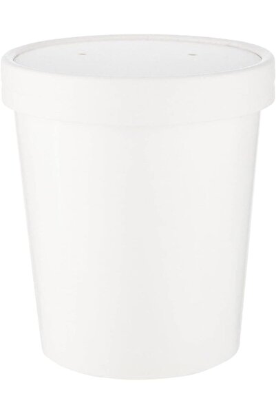 Hotpack وعاء معكرونة ورقي أبيض للاستخدام مرة واحدة، سعة 16 أونصة مع غطاء، منا...