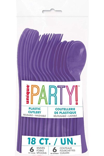 Unique Party Unique Neon Purple Plastic Cutlery Set – 18-Piece Reusable Party...