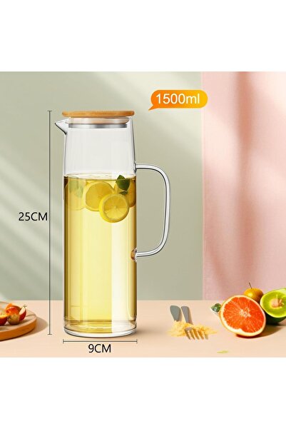 Generic SKY-TOUCH Glass Pitcher 1500 ml (2 pcs) with Handle and Bamboo Lid for Hot & Cold Beverages