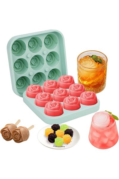 Generic Aputue Silicone Ice Cube Mold, 9 Hole Good Sealing Rose Shaped Ice Tray, Safe and Odorless Rose Ice