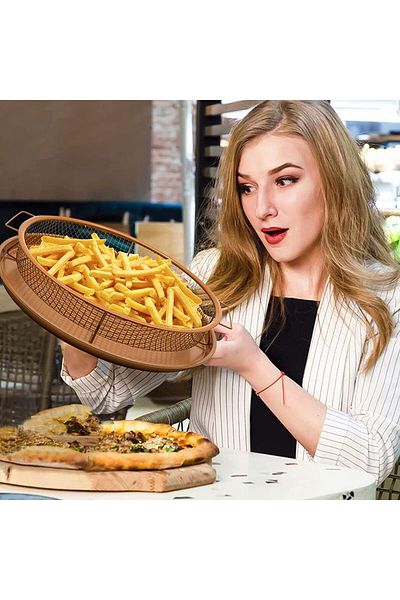 Generic Round Frying Pan Basket for Sorcerers, Chicken and All Fried Types 12x3/4" Brass Color