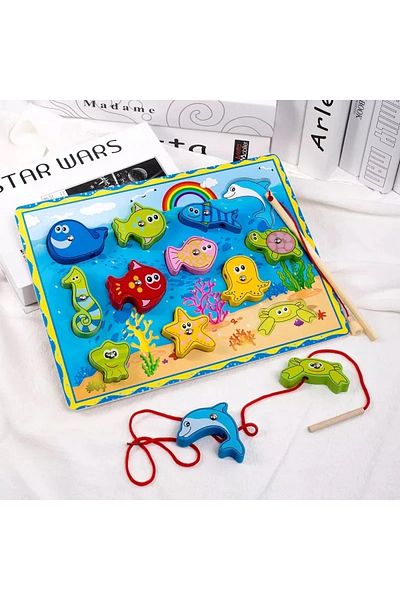 OEM Joc de pescuit magnetic din lemn, snuruit, puzzle incastru