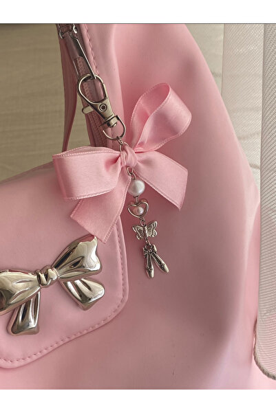 bettymettys Büyük Pembe Fiyonklu Balerin Bale Ayakkabısı Charmlı Çanta Süsü Ç...
