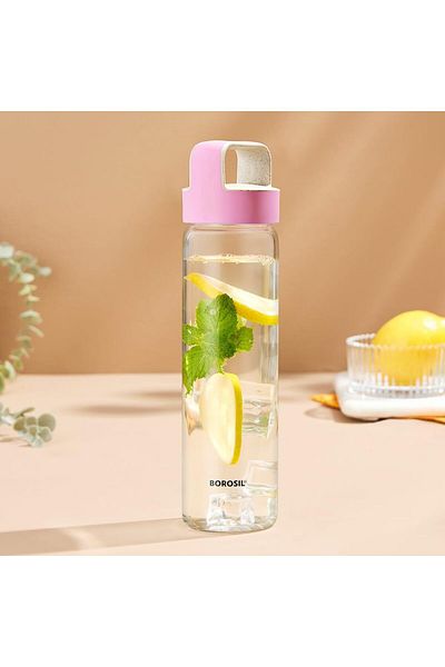 Generic BOROSIL Neo Glass Bottle With Pink Lid 500ML | Reusable | Refillable | Hot Water | Cold Water | Lea