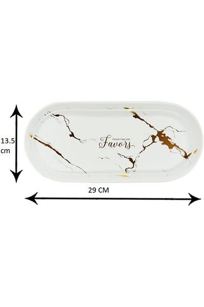 Generic Goldedge 29.5x13.5x2 CM Ceramic Serving Tray,Nordic Style Marble Gold Inlay, Microwave,Oven and Dis
