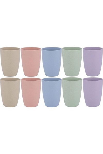 Generic HOOKOR Wheat Straw Reusable Cup (12 oz) - Unbreakable Drinking Glasses Sets for Home Outdoor - Dish