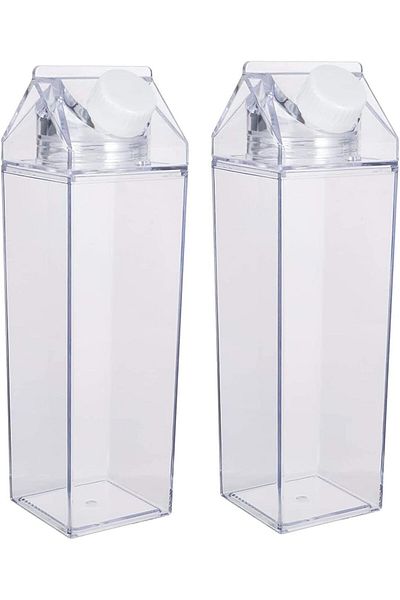 Generic KASTWAVE 2 Pack BPA Free Milk Carton Water Bottles - Stylish, Clear, and Portable for Outdoor Sport