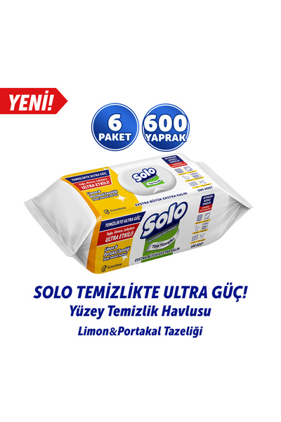 Solo Temizlikte Ultra Güç Limon&Portakal Tazeliği Yüzey Temizlik Havlusu 6'Lı 600 Yaprak