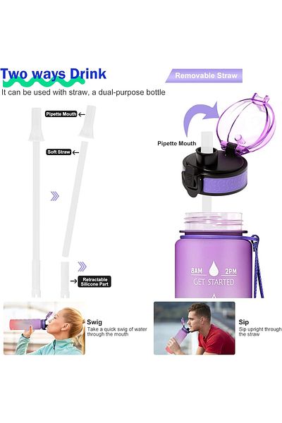 Generic GIFUBOWA Sports Water Bottle 1L BPA Free Leak Proof Motivational 32oz Daily Time Drinking Jug with