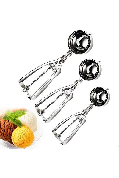 Generic Khazna Ice Cream Scoop - Ice Cream Scoop Set, 3 Pcs Stainless Steel Ice Cream Scoop Trigger Include