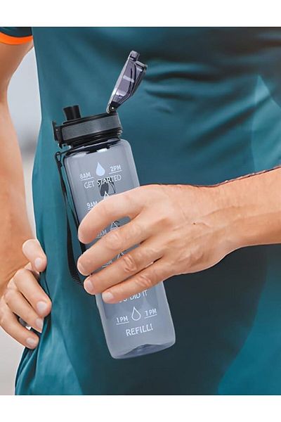 Generic Al Mufarrej Housewares Leak Proof Water Bottle With Time Markings, 1-Litre, For Fitness, Gym, Outdo