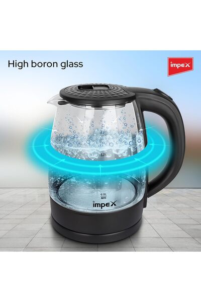 İMPEX Electric Glass Kettle 1.8 L Fast Boiling 1500W (Silver)