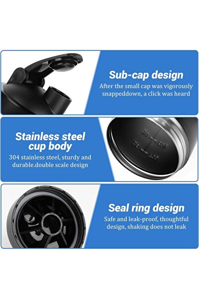 JOYZZZ 750ml BPA-Free Stainless Steel Protein Shaker Bottle (Black)