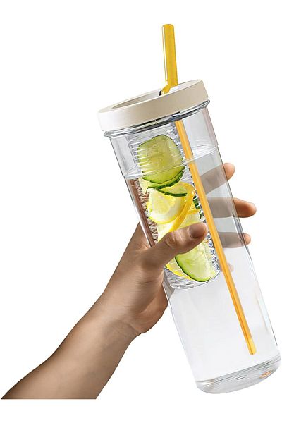 Generic Fruit Infuser Water Bottle, Clear Water Bottle with Straw Flip-Up Lid Gym Water Bottle, Shatter Pro