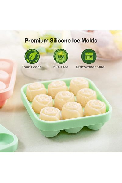 Generic Aputue Silicone Ice Cube Mold, 9 Hole Good Sealing Rose Shaped Ice Tray, Safe and Odorless Rose Ice