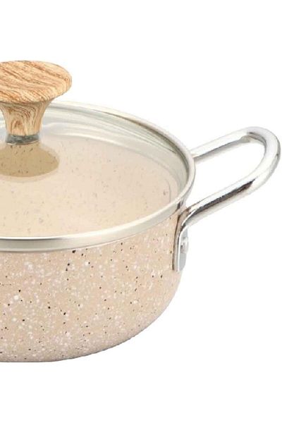 Generic Parfait Natural Force Non-Stick Marble Coating Cooking Pot With Glass Lid Cream 11.5CM Mspn-12
