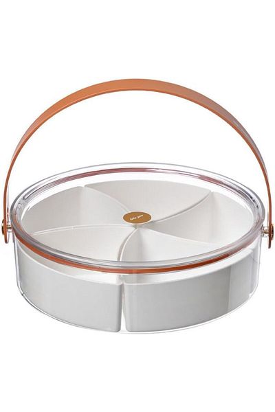 COOYA Round Plastic Divided Serving Tray With Lid and Handle,Travel Candy Organizer for Daily Use