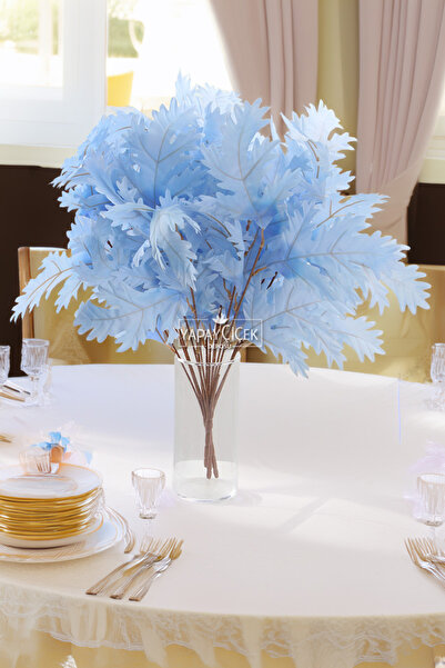 Yapay Çiçek Deposu Yapay Çınar Yaprağı Demeti 60 cm Açık Mavi