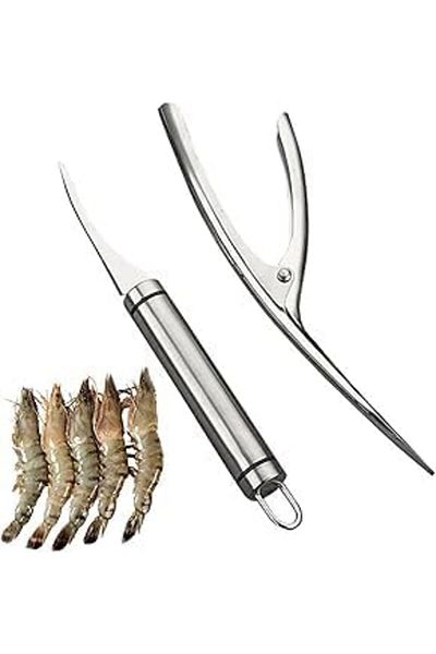 Generic 2Pcs Shrimp Deveiner Tool and Peeler Set Multifunctional Stainless Steel Shrimp Peeler,Shrimps Deve