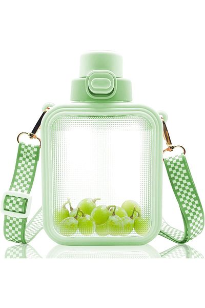 Generic SYOSI Water Bottle, Cute Square Water Bottles with Straw and Adjustable Strap, Women Sports Bottle