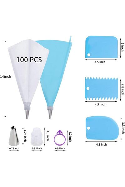 Generic Piping Bags and Tips Set, 100Pcs 12 Inch Pastry Bags, Icing Bags Disposable for Cakes Decorating Ki