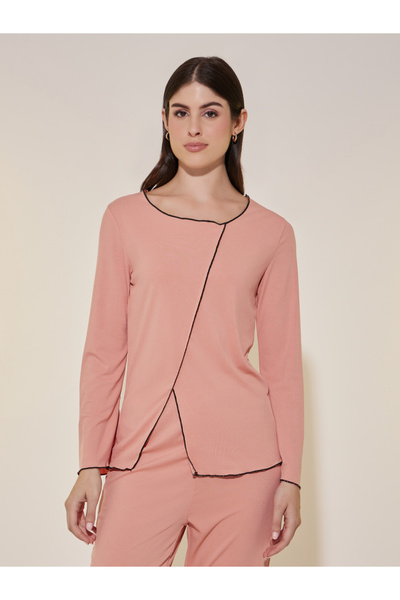 Styli Edge Rib Long Sleeve T-Shirt And Pajama Set