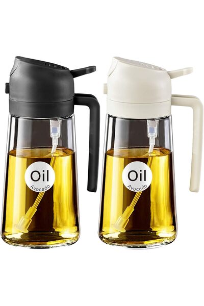 Generic 2 Pcs 16oz/470ml 2-in-1 Oil Sprayer for Cooking (White & Black)