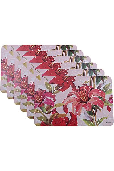 Generic Kuber Industries Flower Design PVC 6 Pieces Refrigerator Drawer Mats (Pink),CTKTC13670