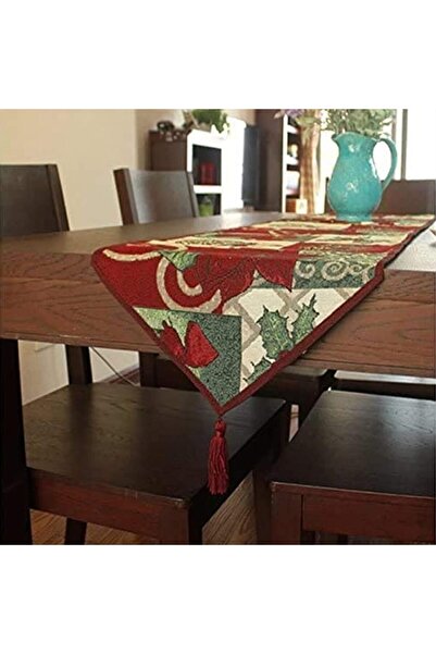 SULFAR Soft decorative cotton and linen table runner with tassels, 33 cm x 1.8 m -