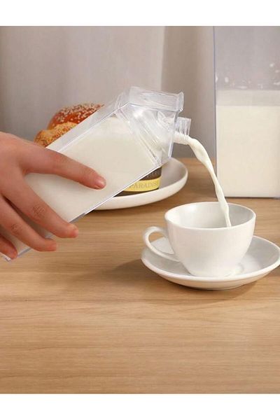 Generic Transparent Milk Carton and Reusable Beverage Storage Bottle with Screw Cap, 1 Liter
