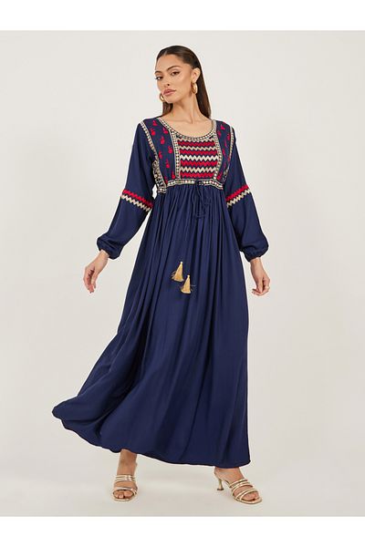 Maxim Creation By Styli Women Navy Blue Maxi Embroidered Jalabiya