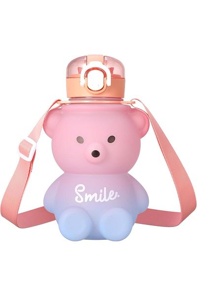 Generic CMGTYYD Kawaii Bear Water Bottle With Straw and Strap,800ml Cute Gradient Colorful Water Bottles Po