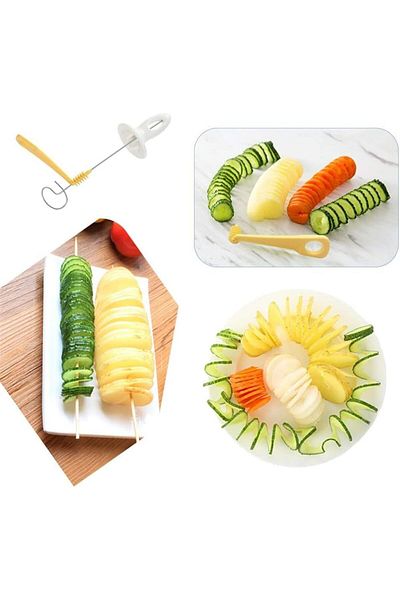 Generic SYOSI Spiral Potato Slicer & Tornado Cutter - 4 Stainless Steel Sticks for Fancy Fry Chips - Vegeta