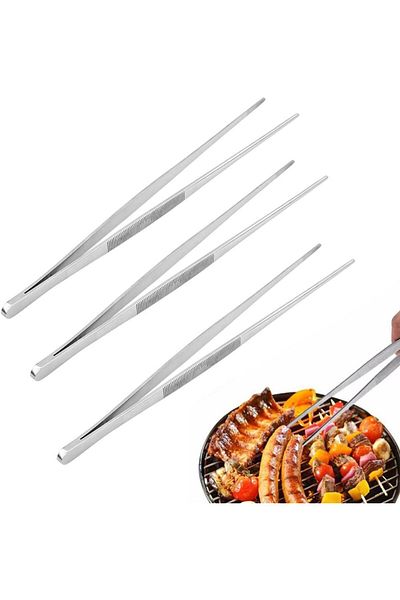 Generic ECVV 3 Packs Kitchen Cooking Tweezers 12 Inches, Stainless Steel Tweezer Tongs for BBQ/Cooking/Sea