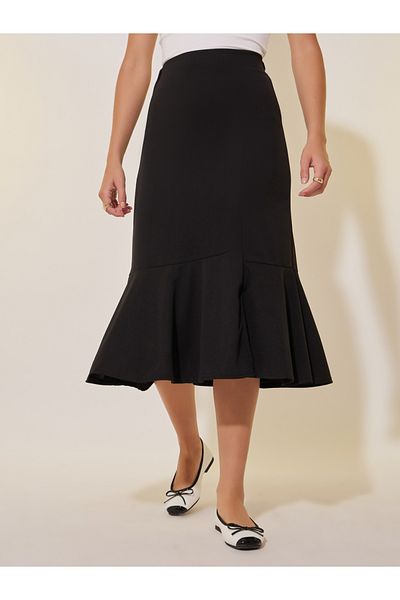 Styli Solid A-Line Midi Skirt