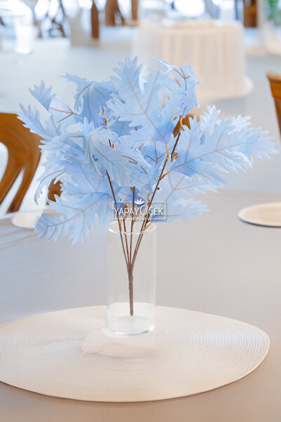 Yapay Çiçek Deposu Yapay Çınar Yaprağı Demeti 60 cm Açık Mavi