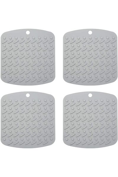 Generic KASTWAVE Silicone Heat Resistant Trivet Mat Set Non-Slip Hot Pot Holders Kitchen Tools 4 Pack Grey