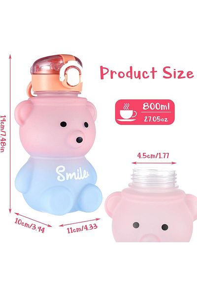 Generic CMGTYYD Kawaii Bear Water Bottle With Straw and Strap,800ml Cute Gradient Colorful Water Bottles Po