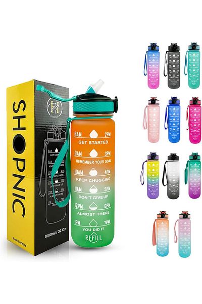 Generic Shopnic 1L Motivational Water Bottle with Time Marker & Straw – Leak-Proof, BPA-Free Tritan Sports