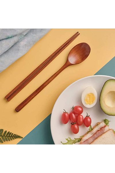Generic Arabest Wooden Flatware, Spoon Chopsticks Tableware Set, Reusable Bamboo Japanese Style Tableware T