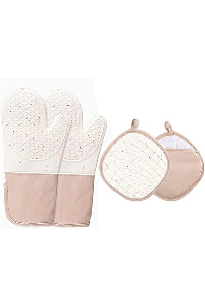 Saharaz 3 pcs Extra Long Oven Mitts and Pot Holders Sets, Oven Gloves Sets with Soft Lining Good Grip
