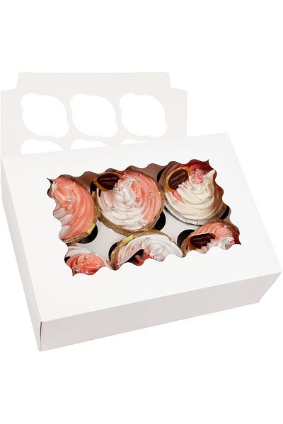 Generic ENJOYLEX White 6 Cupcake Boxes with Window 12 Packs Cupcake Box 23x15.5x8.4cm Bakery Boxes For Cupc