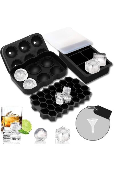 Arabest 3-Pack Silicone Ice Cube Trays, Round Square Honeycomb Molds, Whiskey...